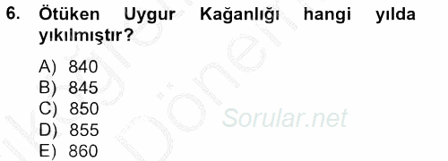 Uygur Türkçesi 2014 - 2015 Ara Sınavı 6.Soru