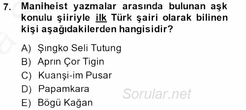 Uygur Türkçesi 2014 - 2015 Ara Sınavı 7.Soru