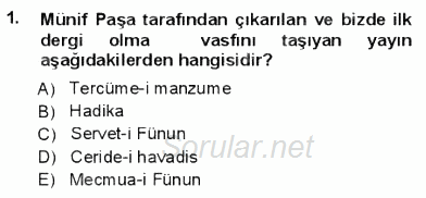 Yeni Türk Edebiyatına Giriş 1 2012 - 2013 Dönem Sonu Sınavı 1.Soru