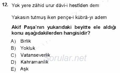 Yeni Türk Edebiyatına Giriş 1 2012 - 2013 Dönem Sonu Sınavı 12.Soru