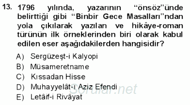 Yeni Türk Edebiyatına Giriş 1 2012 - 2013 Dönem Sonu Sınavı 13.Soru