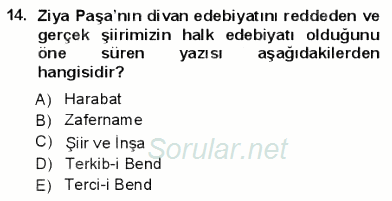 Yeni Türk Edebiyatına Giriş 1 2012 - 2013 Dönem Sonu Sınavı 14.Soru