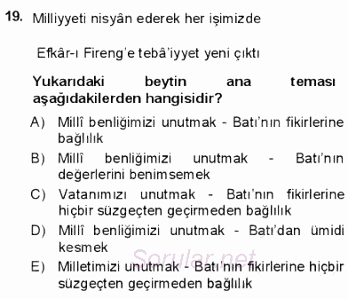 Yeni Türk Edebiyatına Giriş 1 2012 - 2013 Dönem Sonu Sınavı 19.Soru