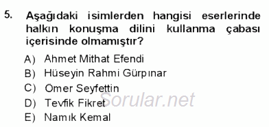 Yeni Türk Edebiyatına Giriş 1 2012 - 2013 Dönem Sonu Sınavı 5.Soru