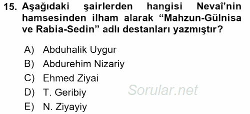 Çağdaş Türk Edebiyatları 2 2017 - 2018 3 Ders Sınavı 15.Soru