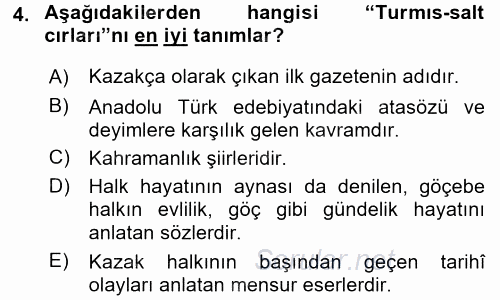 Çağdaş Türk Edebiyatları 2 2017 - 2018 3 Ders Sınavı 4.Soru