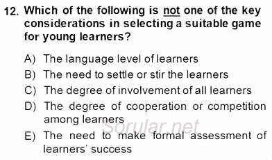 Çocuklara Yabancı Dil Öğretimi 2 2014 - 2015 Ara Sınavı 12.Soru