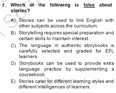 Çocuklara Yabancı Dil Öğretimi 2 2014 - 2015 Ara Sınavı 7.Soru