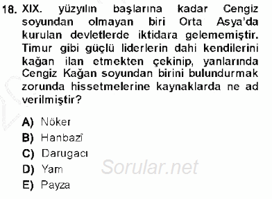 Orta Asya Türk Tarihi 2013 - 2014 Ara Sınavı 18.Soru