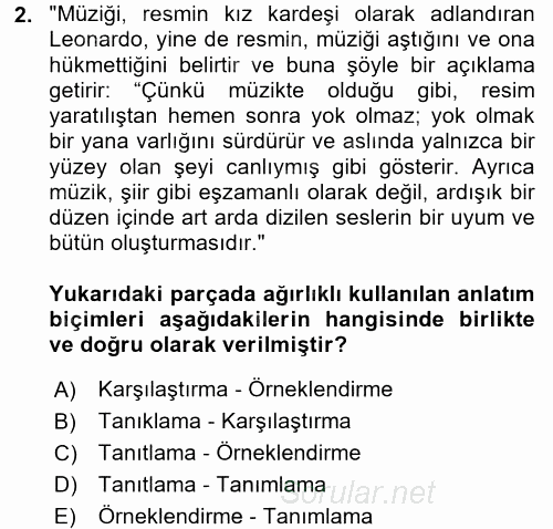 Türk Dili 2 2016 - 2017 Dönem Sonu Sınavı 2.Soru