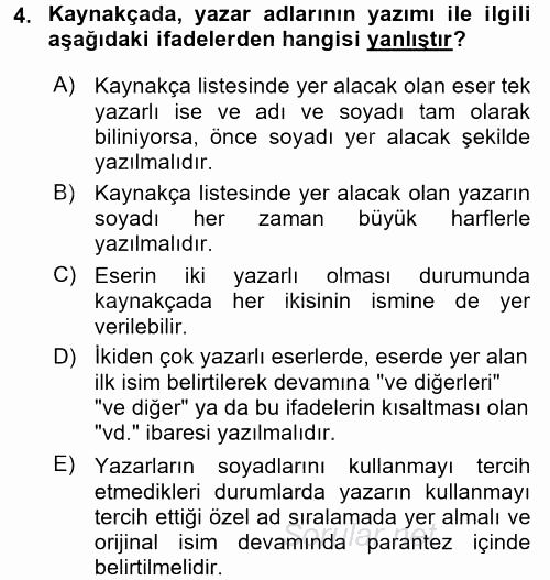Türk Dili 2 2016 - 2017 Dönem Sonu Sınavı 4.Soru