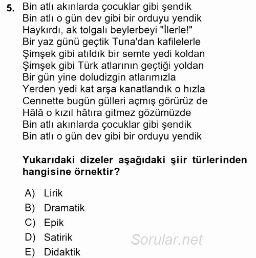 Türk Dili 2 2016 - 2017 Dönem Sonu Sınavı 5.Soru