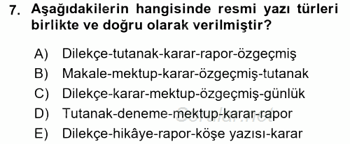 Türk Dili 2 2016 - 2017 Dönem Sonu Sınavı 7.Soru