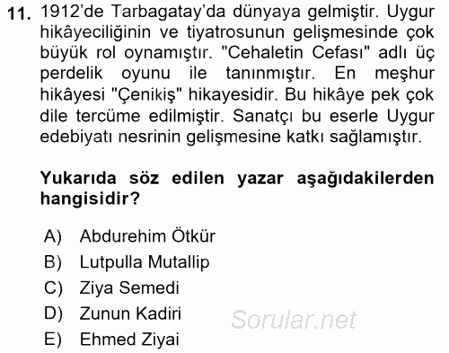Çağdaş Türk Edebiyatları 2 2017 - 2018 Dönem Sonu Sınavı 11.Soru