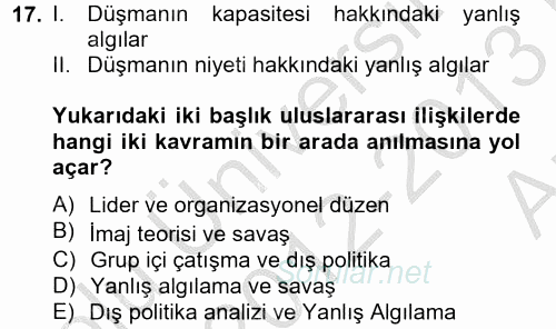 Diş Politika Analizi 2012 - 2013 Ara Sınavı 17.Soru