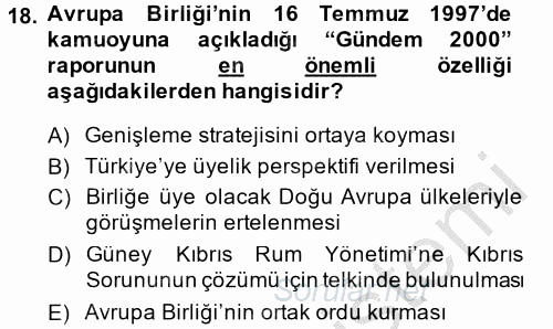 Türk Dış Politikası 2 2014 - 2015 Ara Sınavı 18.Soru