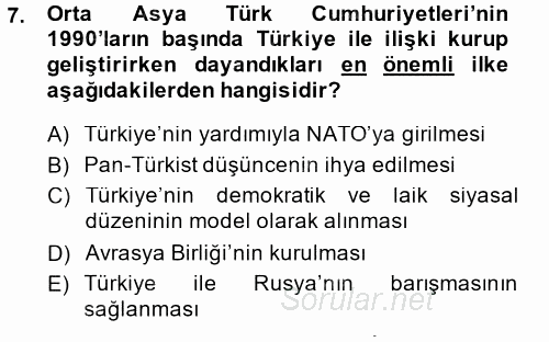 Türk Dış Politikası 2 2014 - 2015 Ara Sınavı 7.Soru