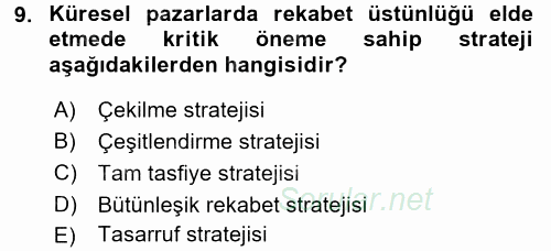 Stratejik Yönetim 2 2017 - 2018 Ara Sınavı 9.Soru