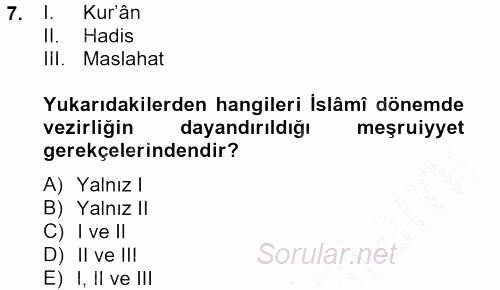 İslam Kurumları ve Medeniyeti 2012 - 2013 Dönem Sonu Sınavı 7.Soru