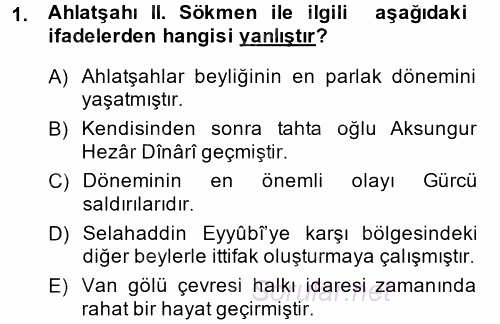 Türkiye Selçuklu Tarihi 2014 - 2015 Ara Sınavı 1.Soru