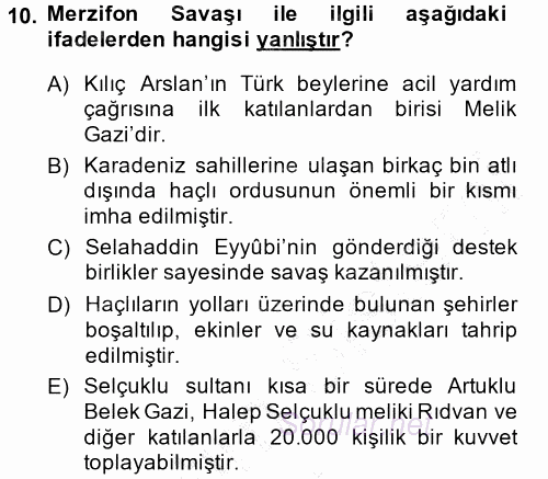 Türkiye Selçuklu Tarihi 2014 - 2015 Ara Sınavı 10.Soru