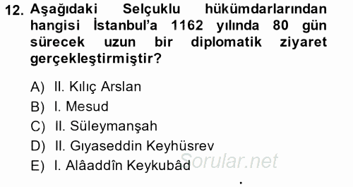 Türkiye Selçuklu Tarihi 2014 - 2015 Ara Sınavı 12.Soru