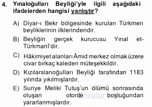 Türkiye Selçuklu Tarihi 2014 - 2015 Ara Sınavı 4.Soru