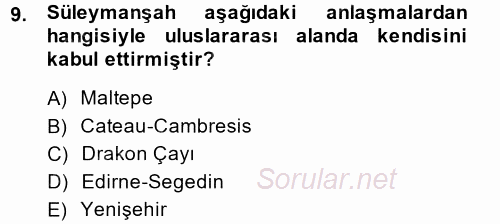 Türkiye Selçuklu Tarihi 2014 - 2015 Ara Sınavı 9.Soru