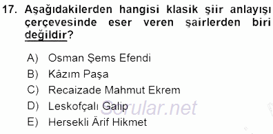 Tanzimat Dönemi Türk Edebiyatı 1 2015 - 2016 Ara Sınavı 17.Soru