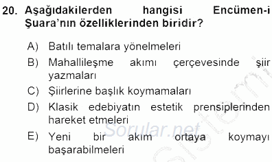 Tanzimat Dönemi Türk Edebiyatı 1 2015 - 2016 Ara Sınavı 20.Soru