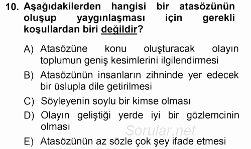 Türk Dili 1 2012 - 2013 Dönem Sonu Sınavı 10.Soru