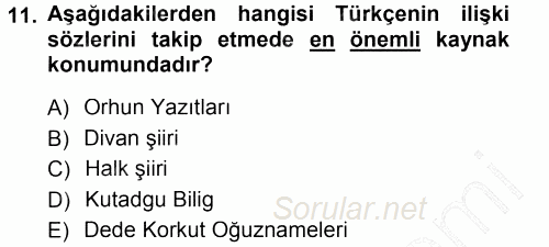 Türk Dili 1 2012 - 2013 Dönem Sonu Sınavı 11.Soru