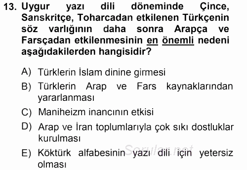 Türk Dili 1 2012 - 2013 Dönem Sonu Sınavı 13.Soru
