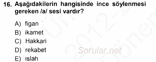 Türk Dili 1 2012 - 2013 Dönem Sonu Sınavı 16.Soru