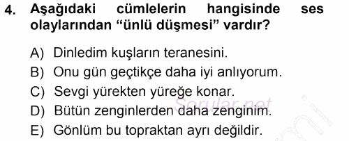 Türk Dili 1 2012 - 2013 Dönem Sonu Sınavı 4.Soru