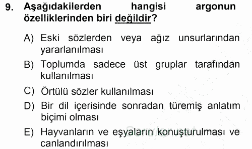 Türk Dili 1 2012 - 2013 Dönem Sonu Sınavı 9.Soru