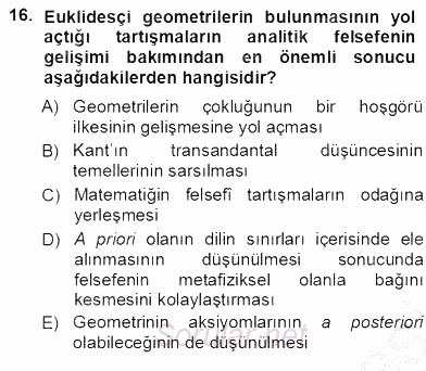 Çağdaş Felsefe 1 2012 - 2013 Ara Sınavı 16.Soru