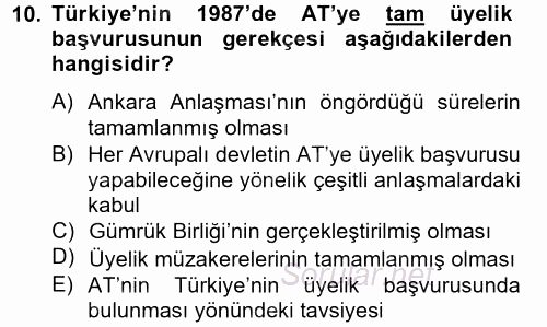 Türk Dış Politikası 2 2012 - 2013 Ara Sınavı 10.Soru