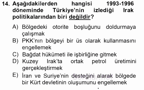 Türk Dış Politikası 2 2012 - 2013 Ara Sınavı 14.Soru