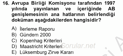 Türk Dış Politikası 2 2012 - 2013 Ara Sınavı 16.Soru