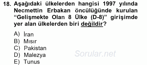 Türk Dış Politikası 2 2012 - 2013 Ara Sınavı 18.Soru