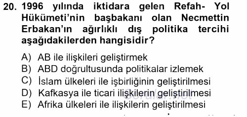 Türk Dış Politikası 2 2012 - 2013 Ara Sınavı 20.Soru