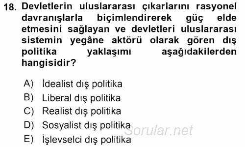 Türk Dış Politikası 2 2015 - 2016 Dönem Sonu Sınavı 18.Soru