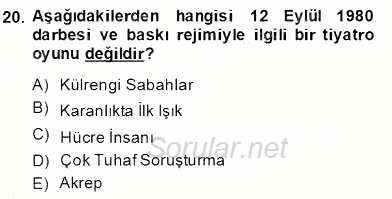 Türk Tiyatrosu 2013 - 2014 Dönem Sonu Sınavı 20.Soru