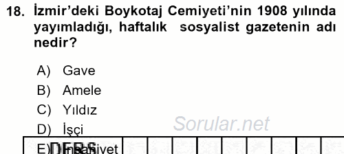 Türk Basın Tarihi 2015 - 2016 Ara Sınavı 18.Soru