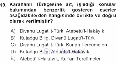 VIII-XIII. Yüzyıllar Türk Edebiyatı 2015 - 2016 Ara Sınavı 19.Soru