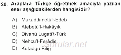 VIII-XIII. Yüzyıllar Türk Edebiyatı 2015 - 2016 Ara Sınavı 20.Soru