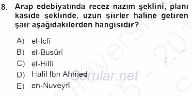 VIII-XIII. Yüzyıllar Türk Edebiyatı 2015 - 2016 Ara Sınavı 8.Soru