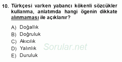 Türkçe Sözlü Anlatım 2014 - 2015 Ara Sınavı 10.Soru