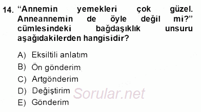 Türkçe Sözlü Anlatım 2014 - 2015 Ara Sınavı 14.Soru